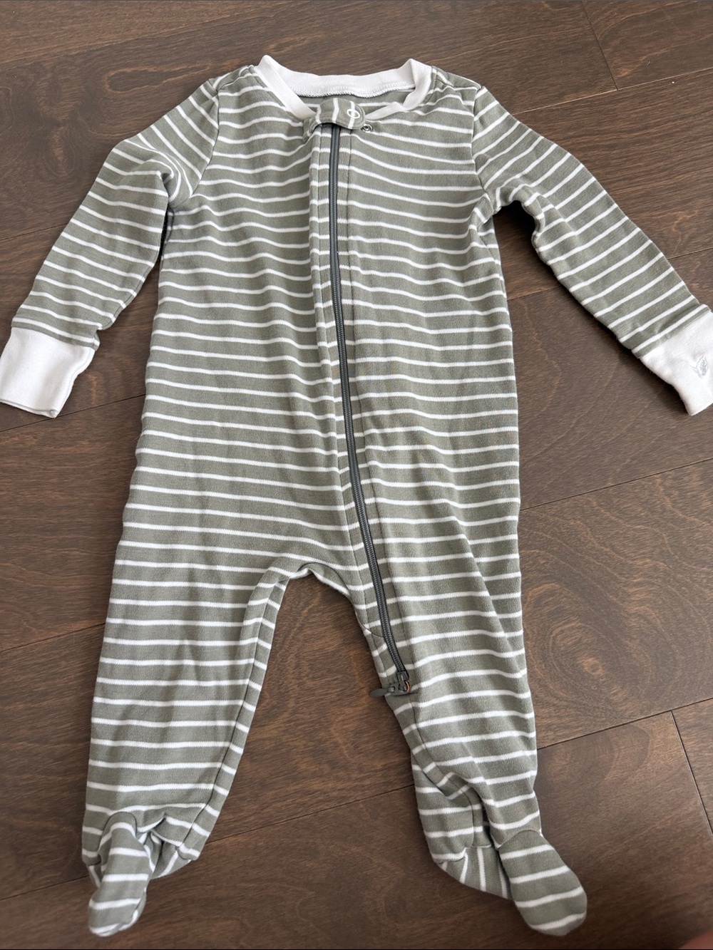 Striped Olive Green Baby Footed One-Piece Pajamas